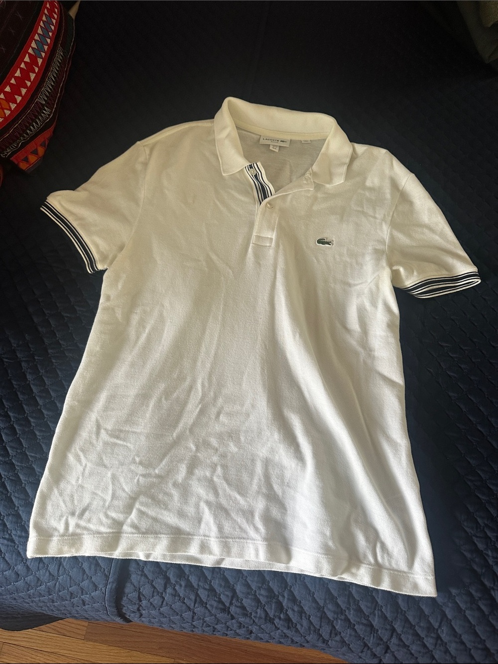 Lacoste White Polo with Navy Stripe Trim